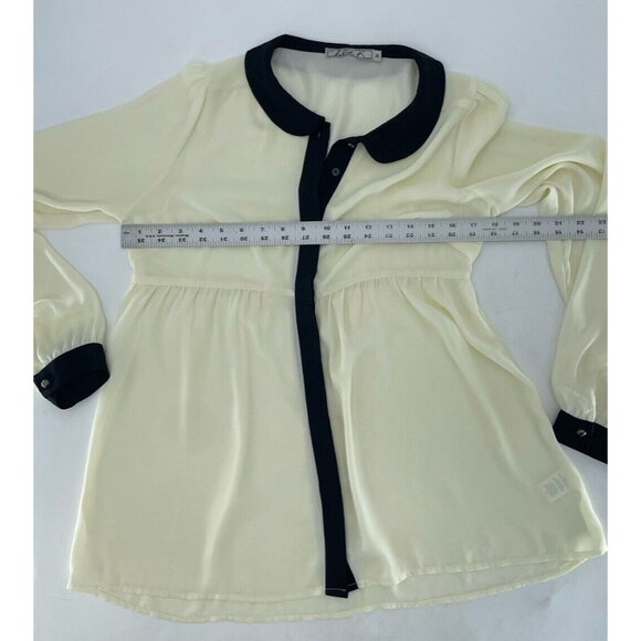 Chloe K Women’s Ivory Sheet Black‎ Collared Blouse Size M Preppy Gothic Feminine - Picture 10 of 10